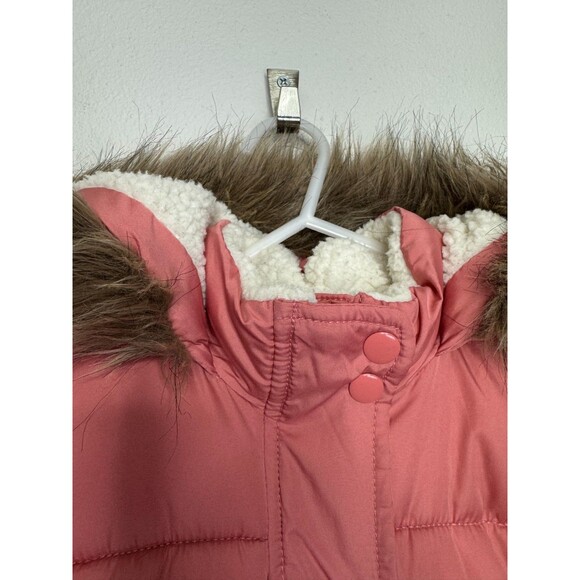 Old Navy Girls Small Better Frost Free Puffer Jacket Antique Coral Faux Fur - Picture 3 of 16
